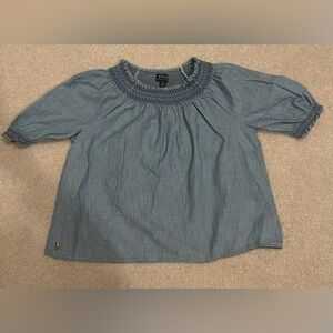 Girls' Smocked Cropped Cotton Chambray Top Size Large (14)